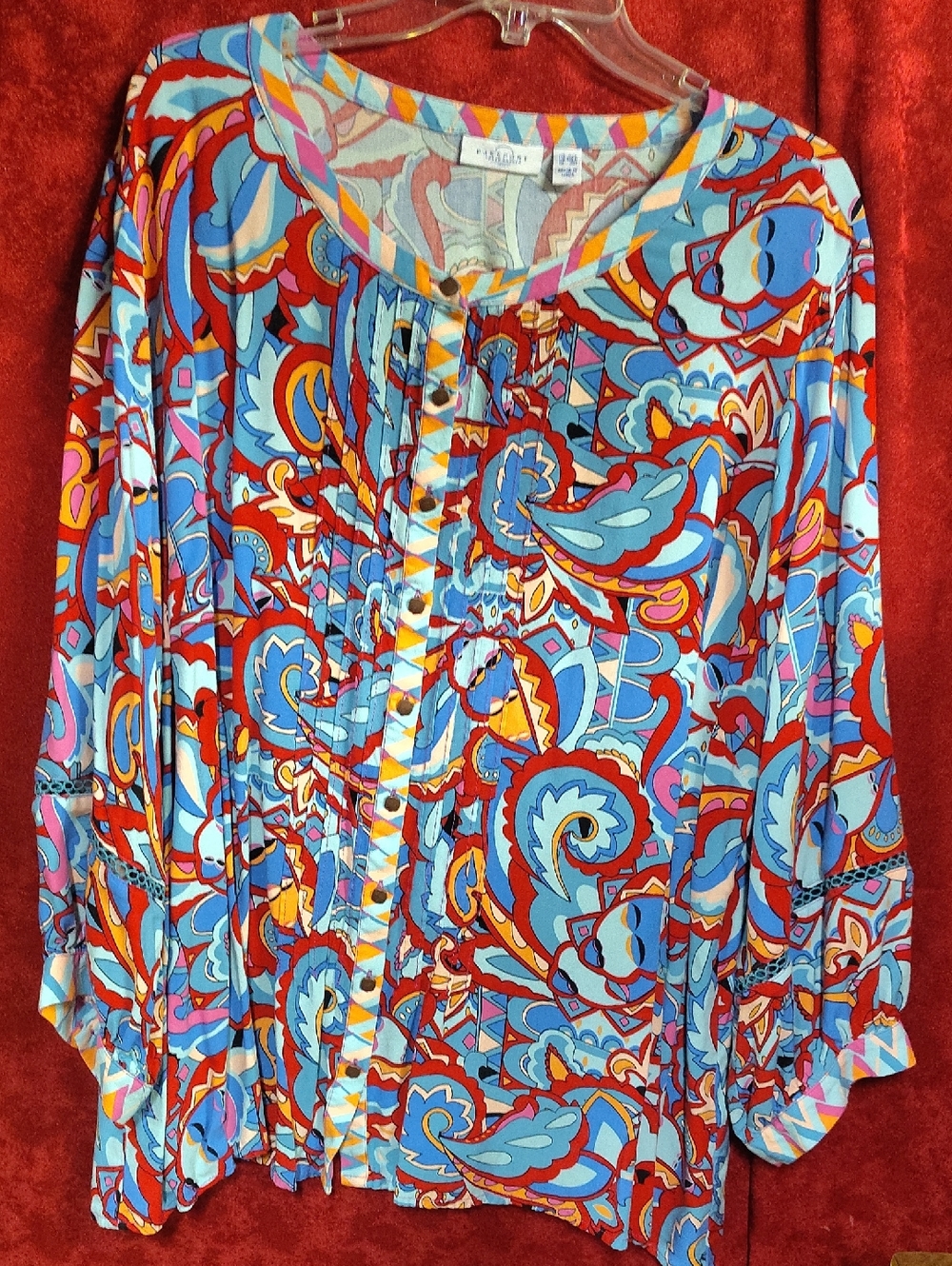 Susan Graver Multicolor Paisley Button-Front Blouse - Blue & Red